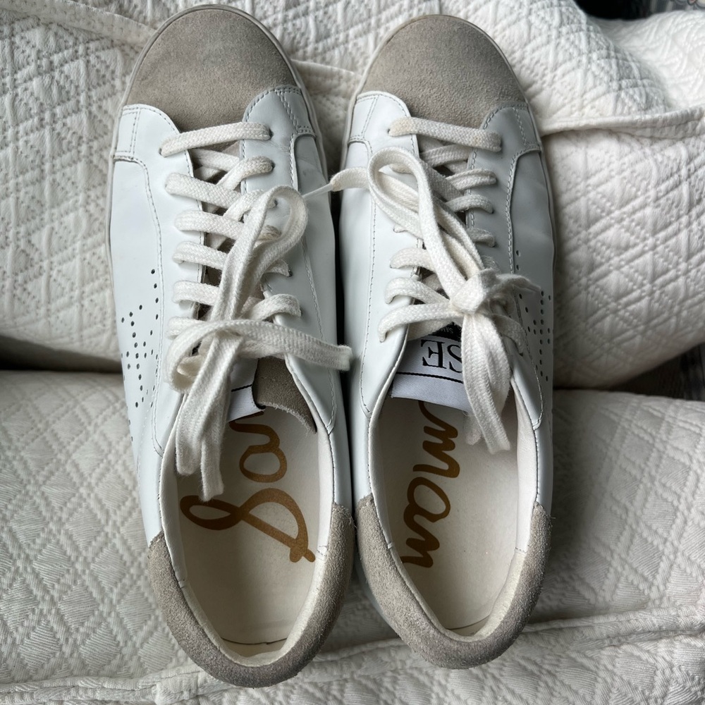 Sam Edelman White and Tan Sneakers